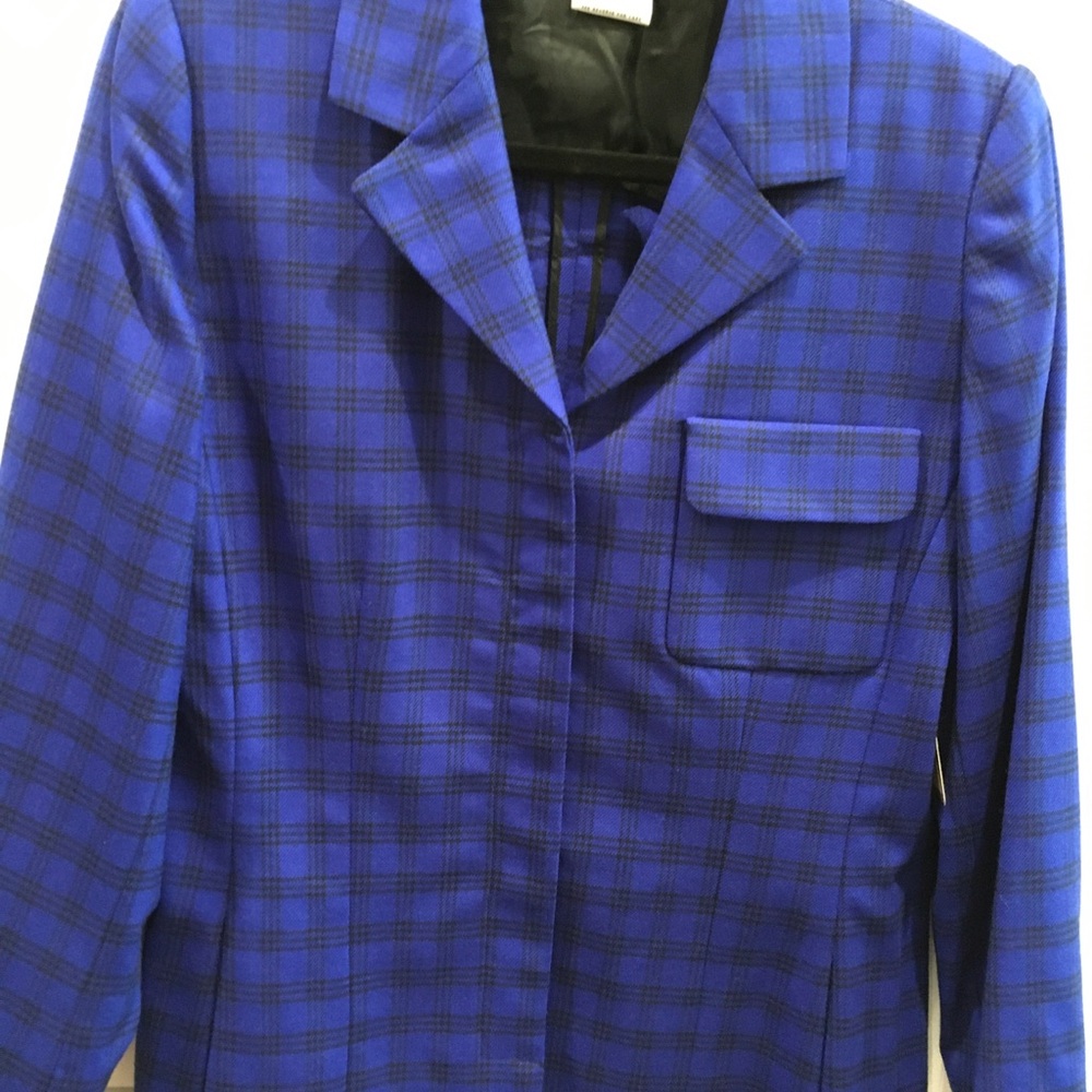 Carlisle Size 12 Wool Bright Blue Black Strips Pockets Shoulder Pads Vintage Y2K